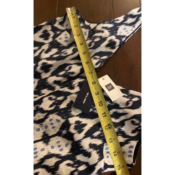 Gap Linen fit & flare dress 0 XS Navy Ikat Print Midi Pockets Aline Skirt Summer - Picture 4 of 7